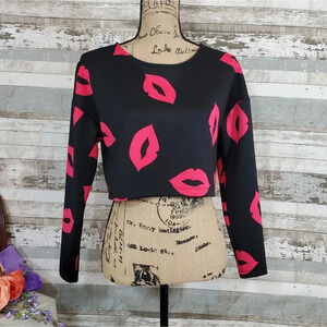 H & M Womens Scuba Crop Top Hot Pink Kisses Size XS